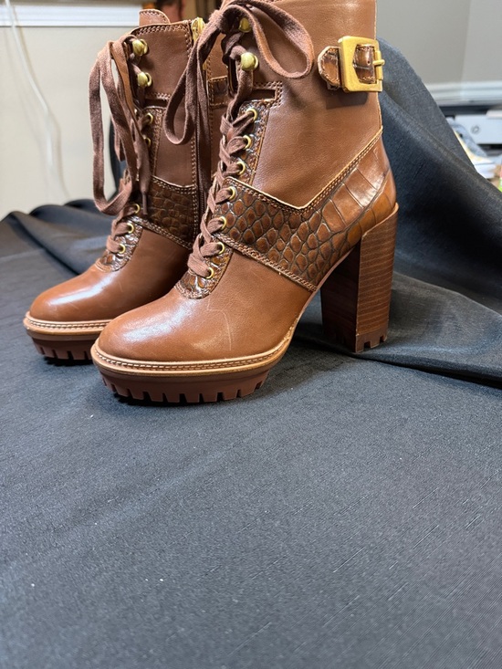 Vince Camuto Shoes - Vince Camuto Chestnut Brown Lace-Up Block Heel Boots